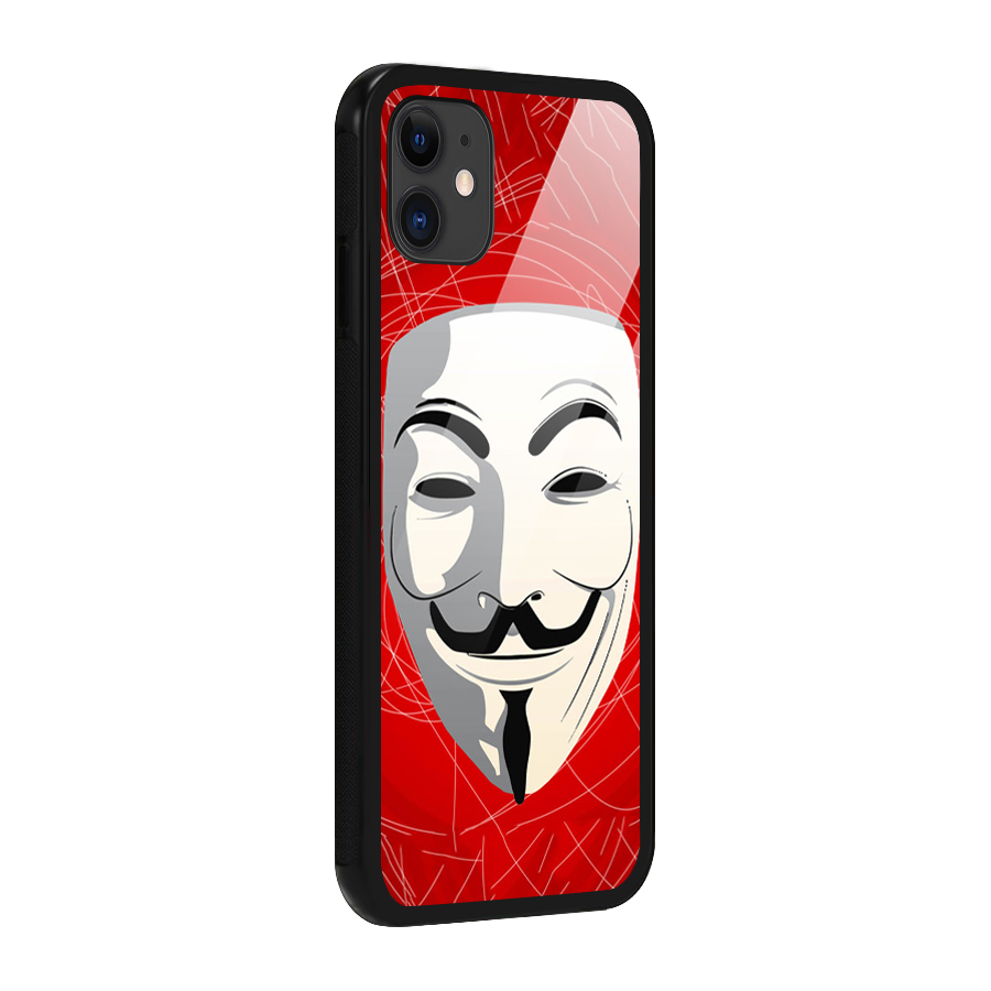 Anonymous Mask Abstract Glass Back Case for iPhone 11