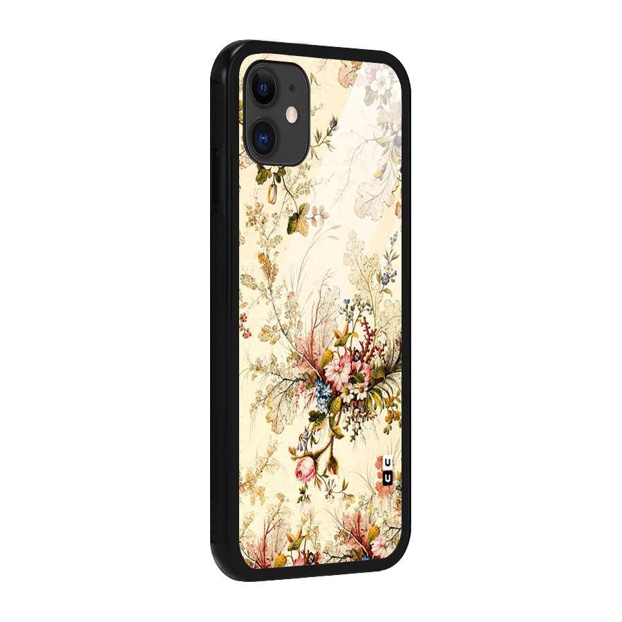 Beige Floral Glass Back Case for iPhone 11