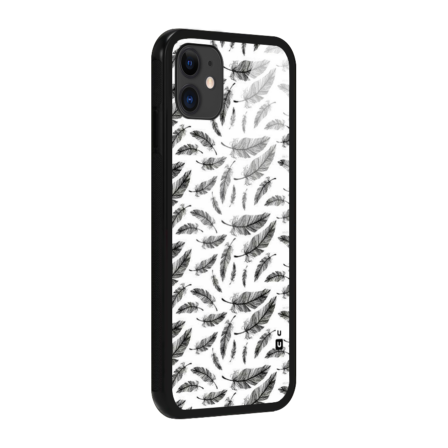 Black Feather Glass Back Case for iPhone 11