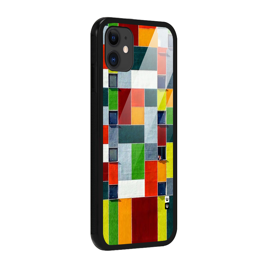 Block Color Design Glass Back Case for iPhone 11