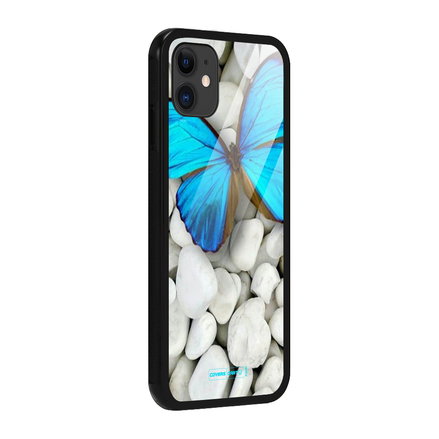 Blue Butterfly Glass Back Case for iPhone 11
