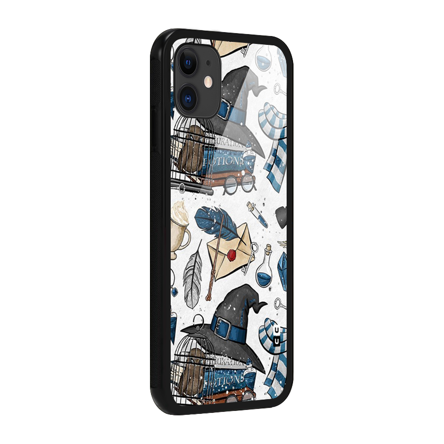 Blue Feather Hat Design Glass Back Case for iPhone 11