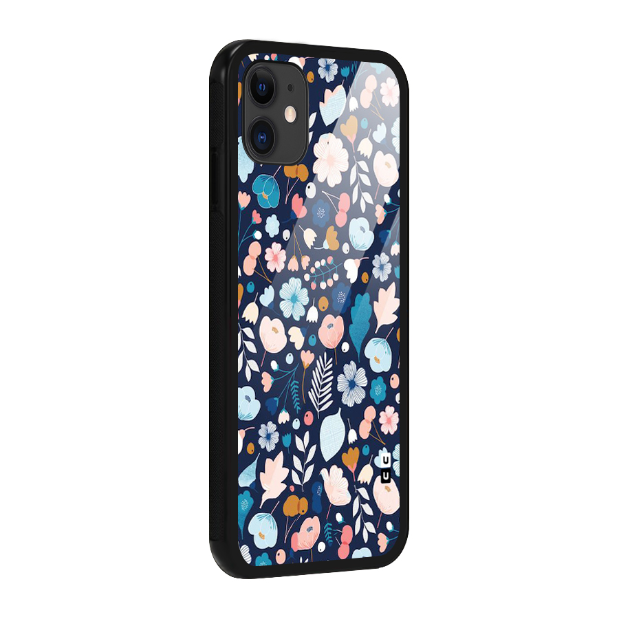 Blue Floral Glass Back Case for iPhone 11