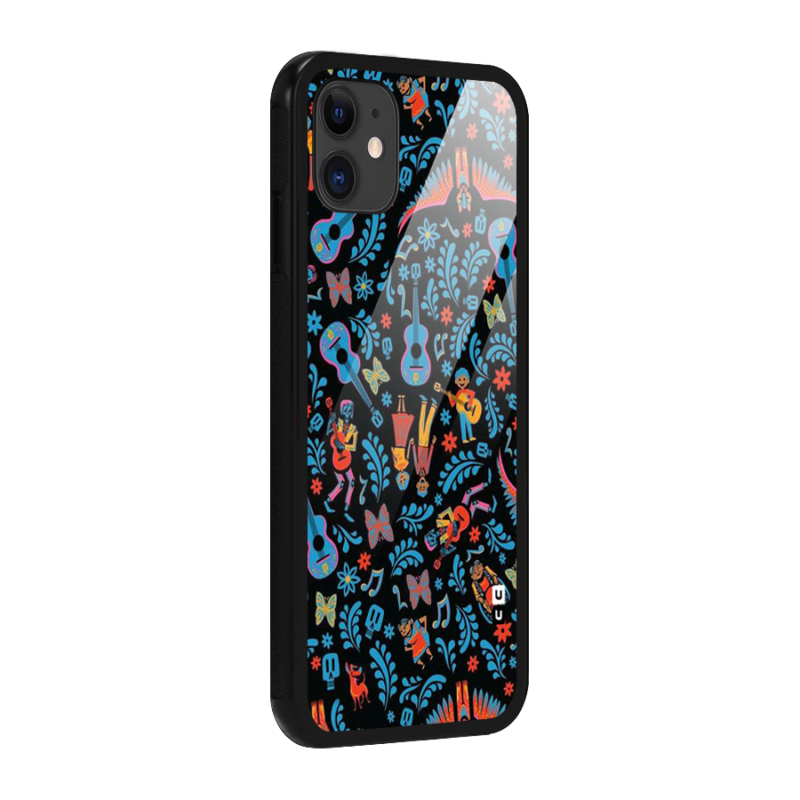 Blue Guitar Pattern Glass Back Case for iPhone 11