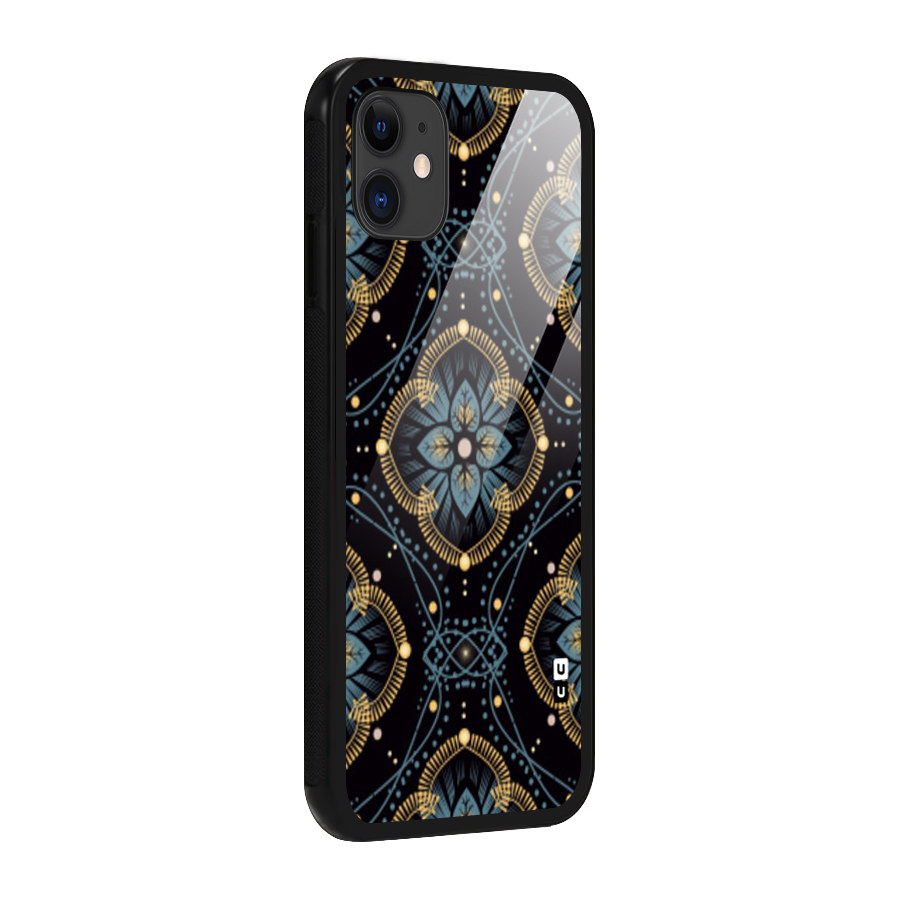 Blue With Black Flower Glass Back Case for iPhone 11