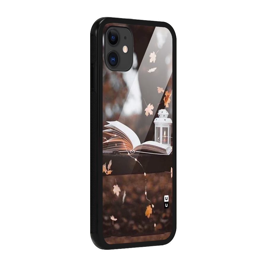 Book and Fall Leaves Glass Back Case for iPhone 11