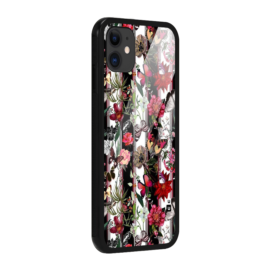 Butterfly Flowers Glass Back Case for iPhone 11