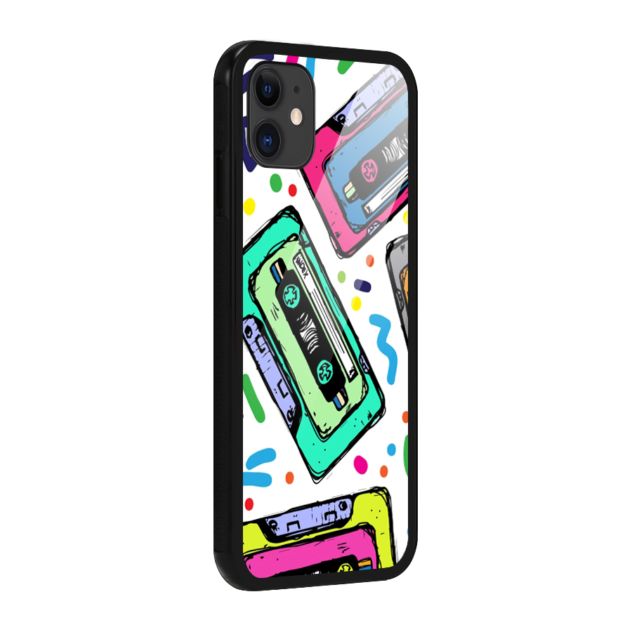 Cassette Pattern Glass Back Case for iPhone 11