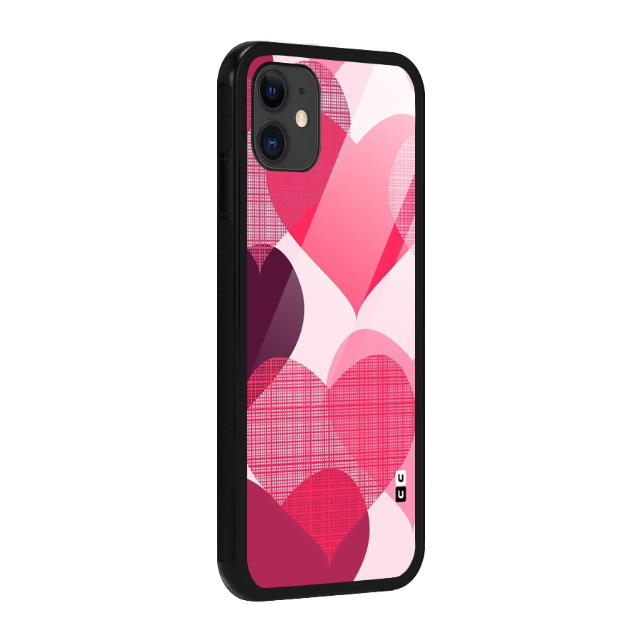 Check Pink Hearts Glass Back Case for iPhone 11