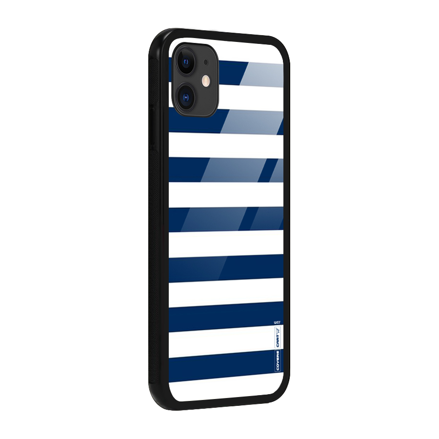 Classic Blue White Stripes Glass Back Case for iPhone 11