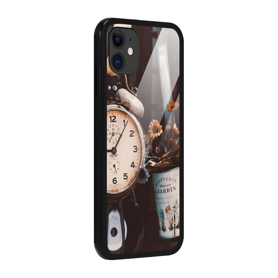 Clock And Flowers Glass Back Case for iPhone 11