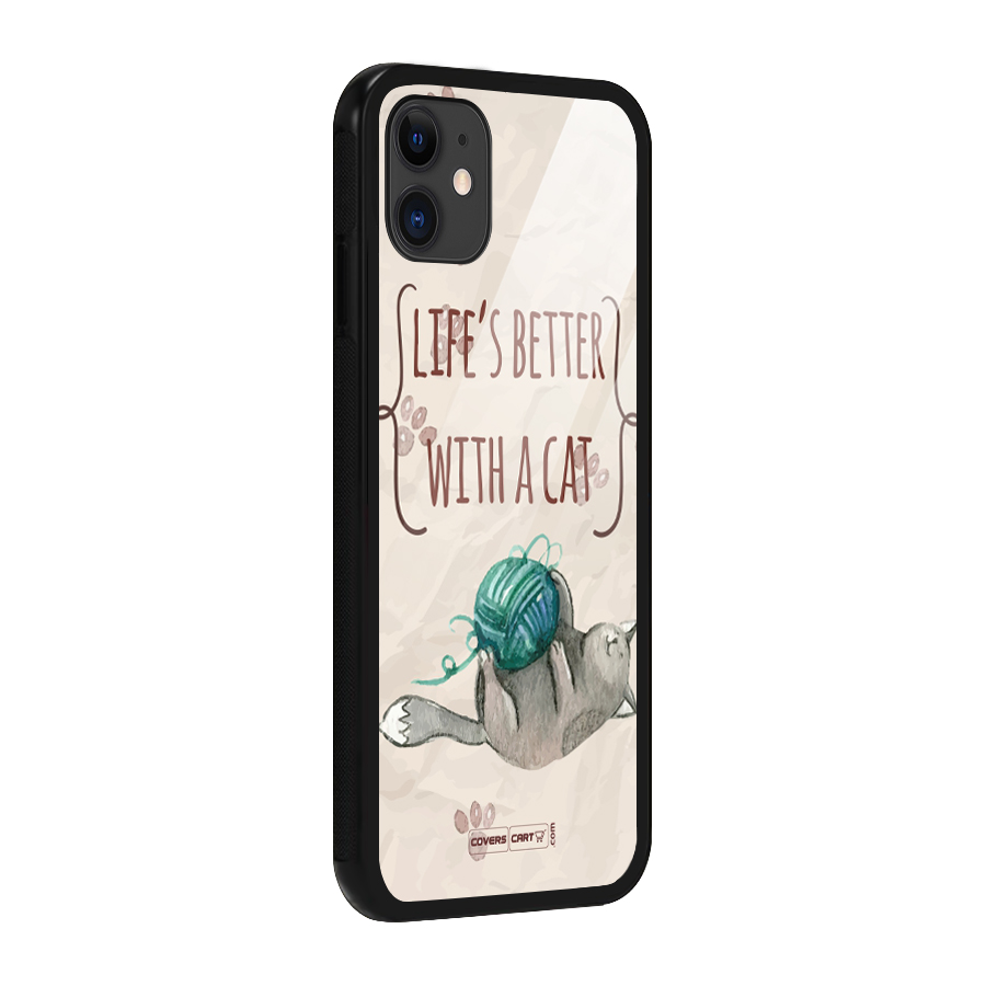 Cute Cat Glass Back Case for iPhone 11