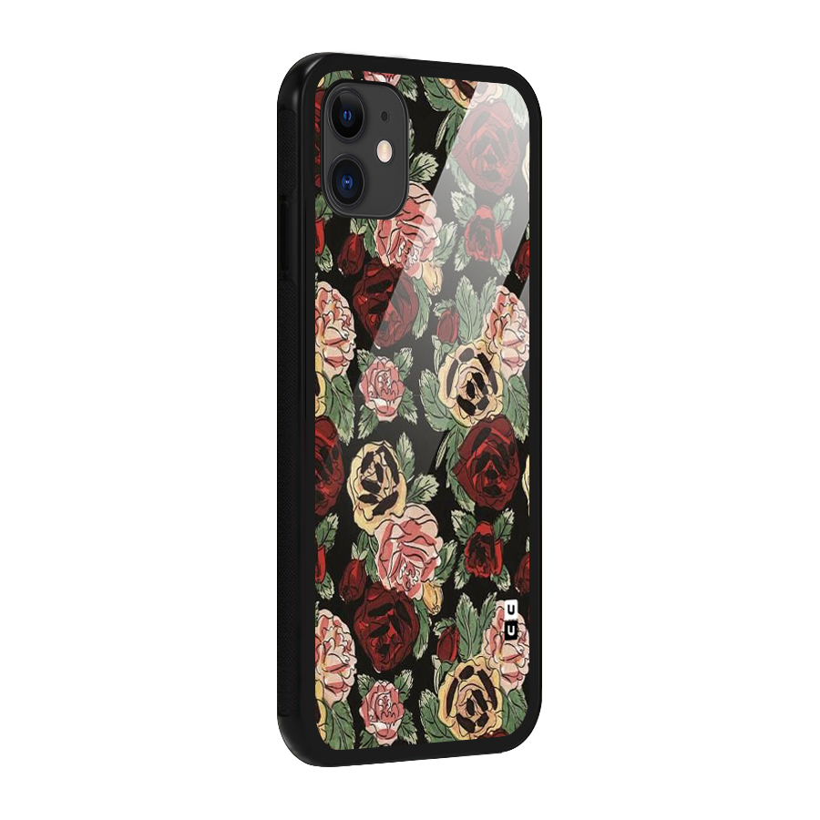 Dark Pastel Flowers Glass Back Case for iPhone 11