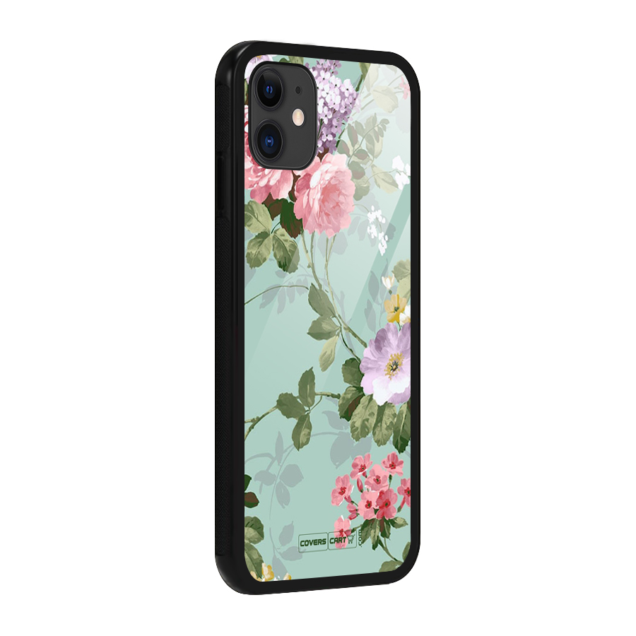 Desinger Floral Glass Back Case for iPhone 11