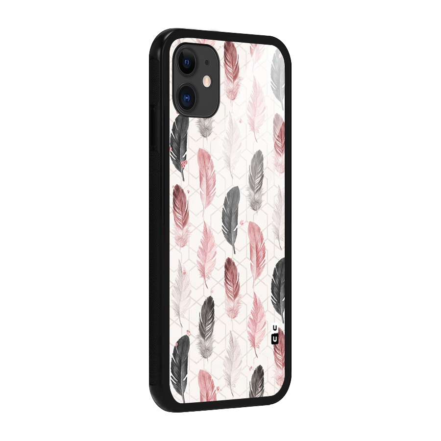 Feather Line Pattern Glass Back Case for iPhone 11