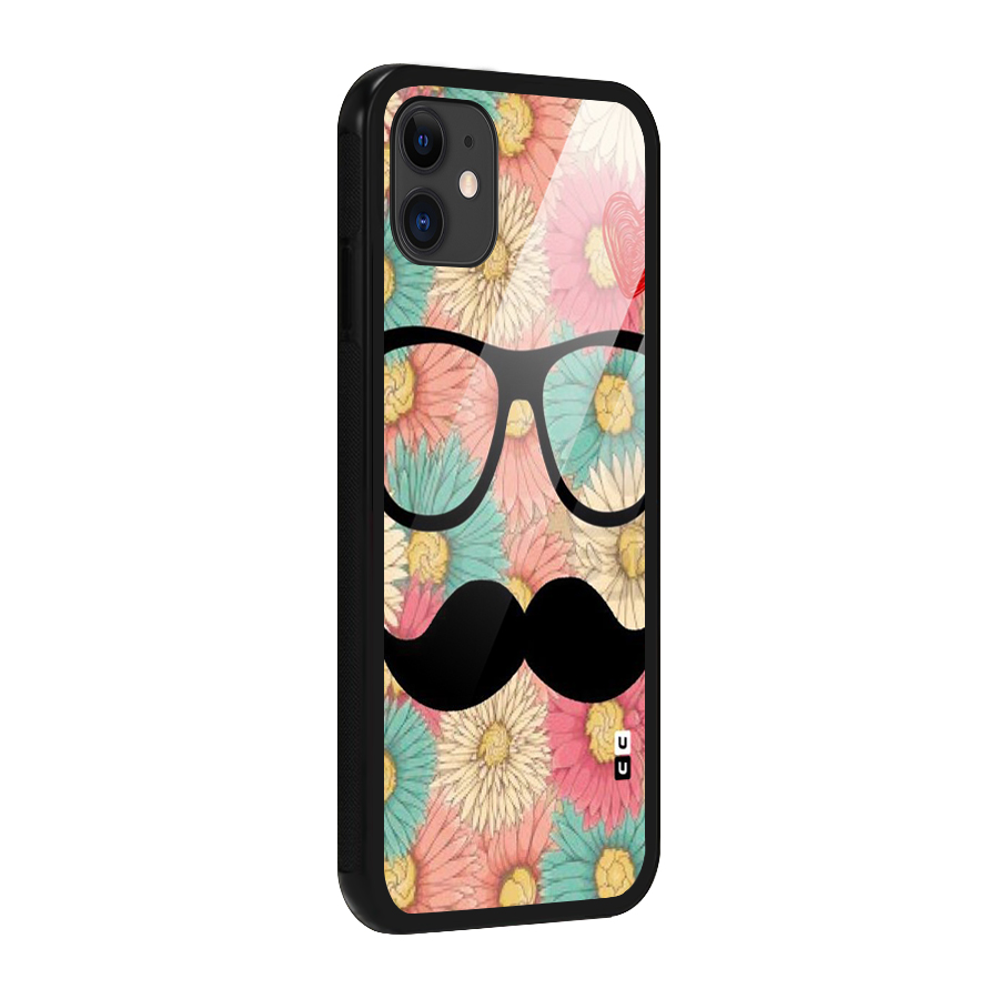 Floral Moustache Glass Back Case for iPhone 11