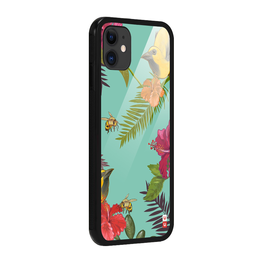 Flower Bird and Bee Glass Back Case for iPhone 11