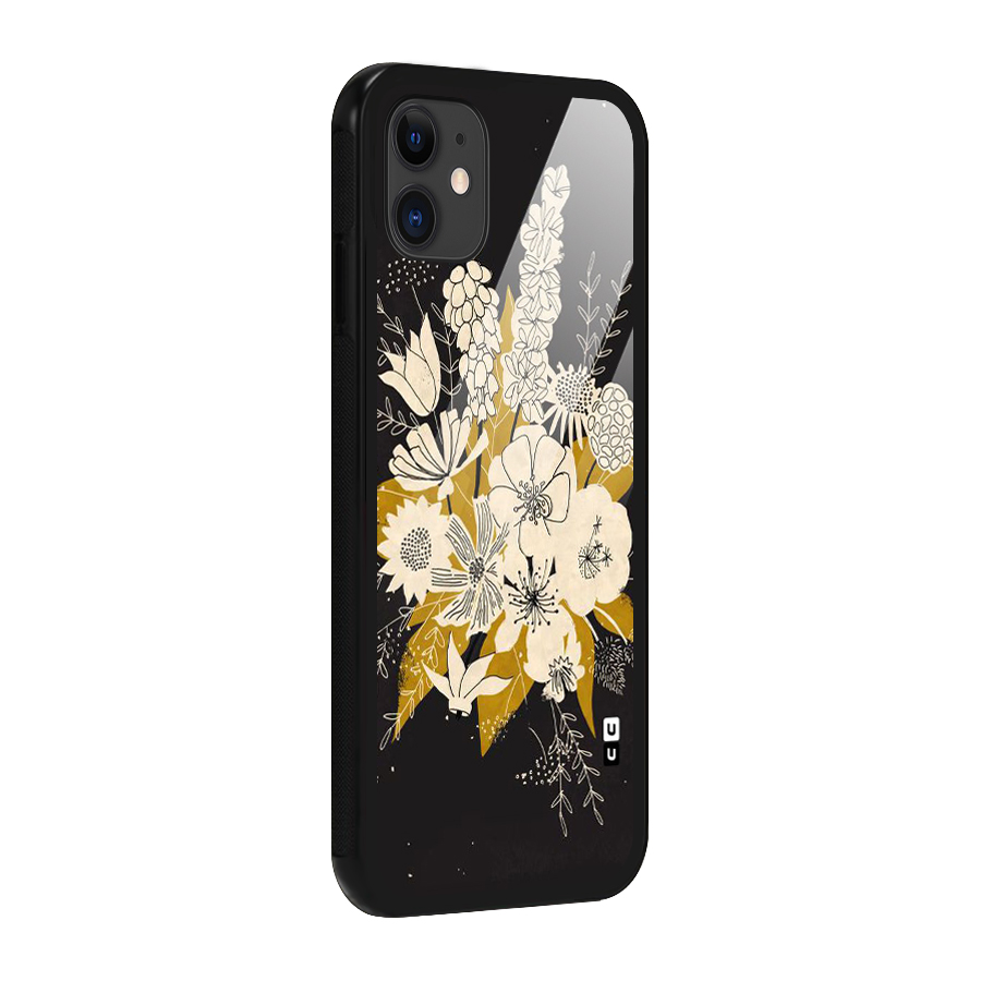 Flower Drawing Glass Back Case for iPhone 11