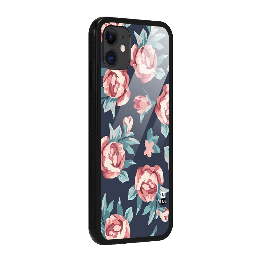Flowers Painting Glass Back Case for iPhone 11