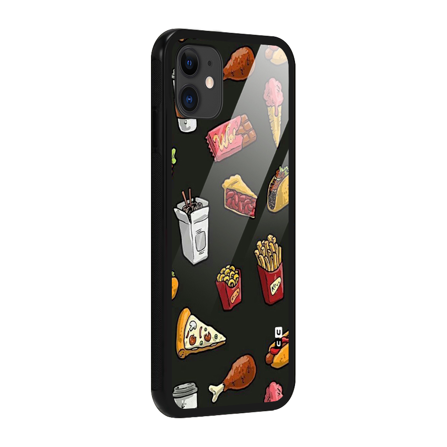 Foodie Pattern Glass Back Case for iPhone 11