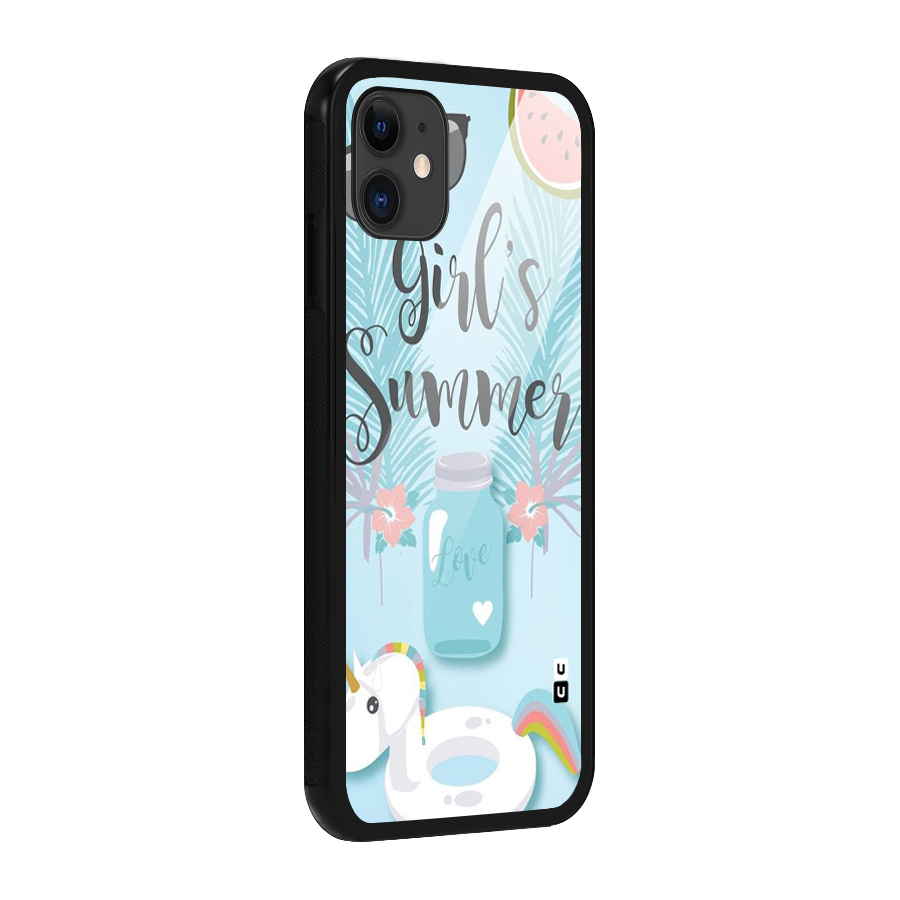 Girls Summer Glass Back Case for iPhone 11