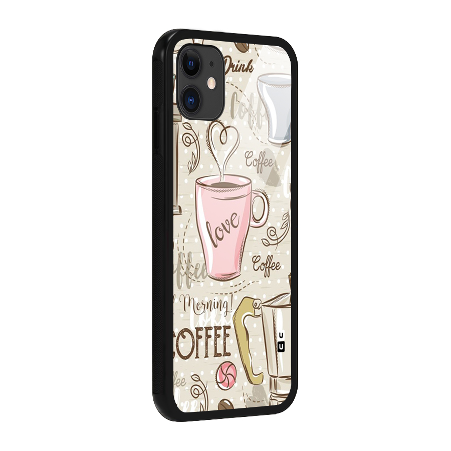 Love Coffee Design Glass Back Case for iPhone 11