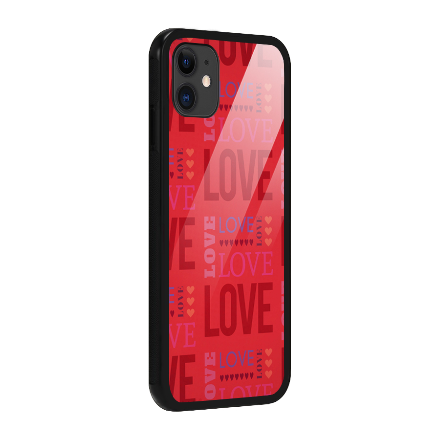 Love Pattern Glass Back Case for iPhone 11