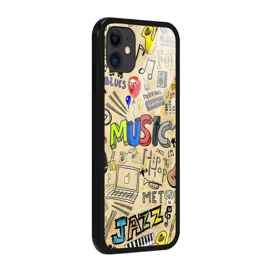 Music Pattern Glass Back Case for iPhone 11