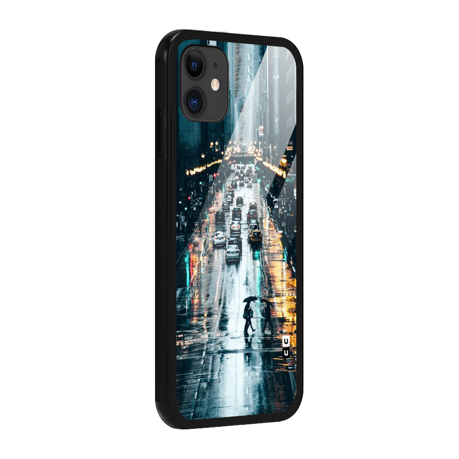 NY Streets Rainy Glass Back Case for iPhone 11