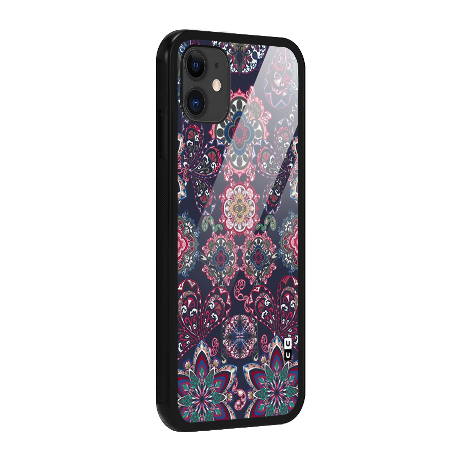 Navy Blue Bloom Pattern Glass Back Case for iPhone 11