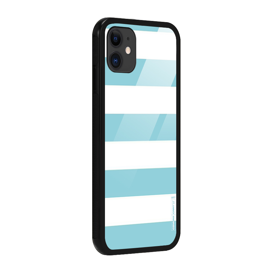 Pastel Blue White Stripes Glass Back Case for iPhone 11