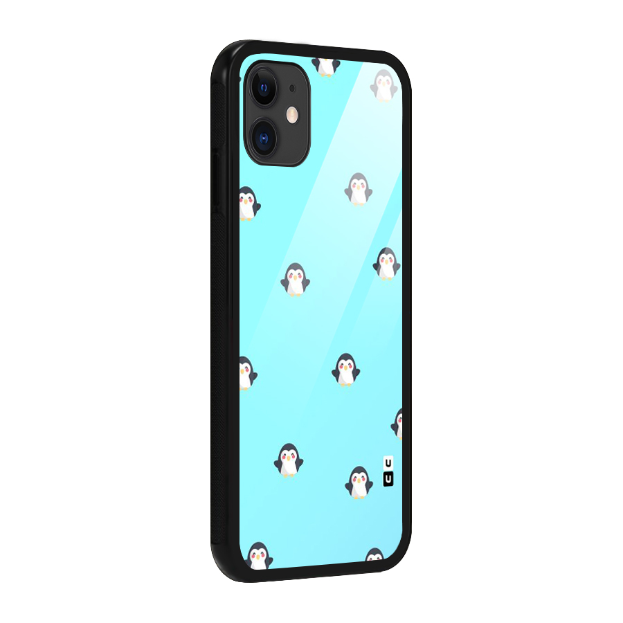Penguins Pattern Print Glass Back Case for iPhone 11