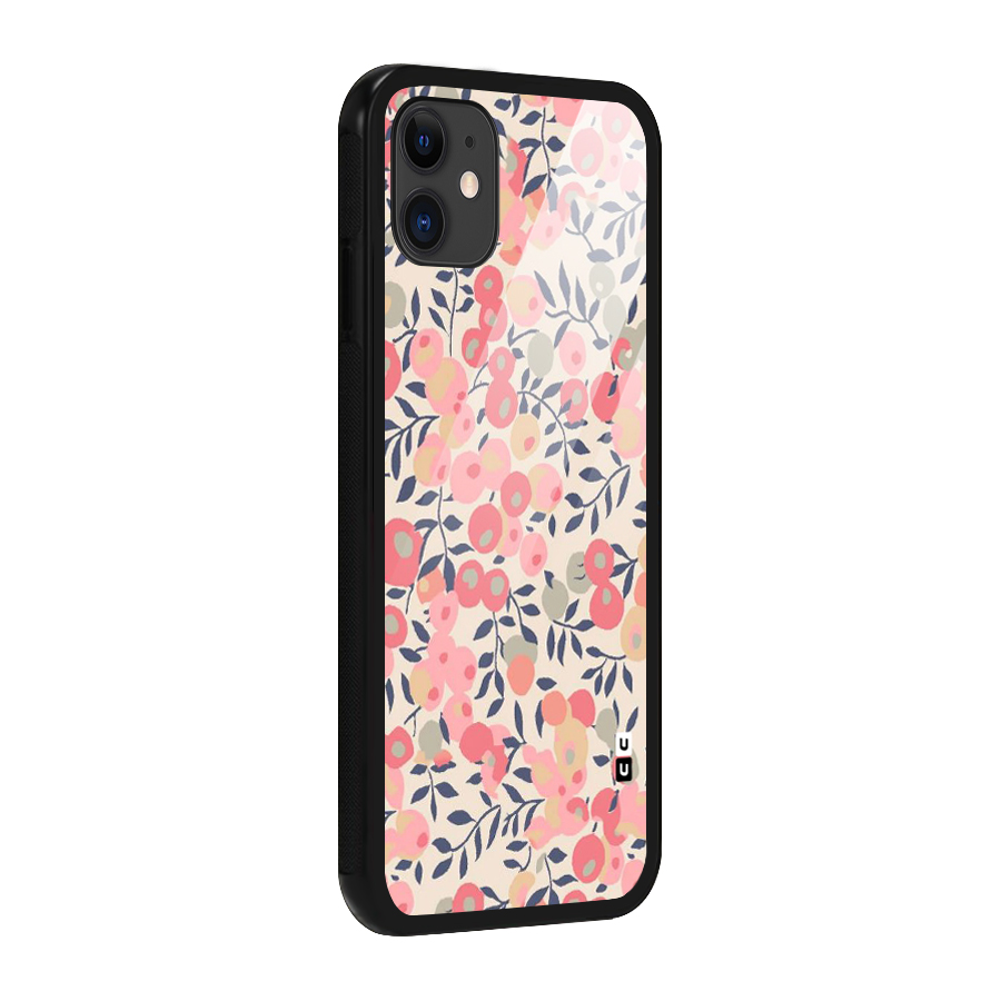 Pink Leaf Pattern Glass Back Case for iPhone 11