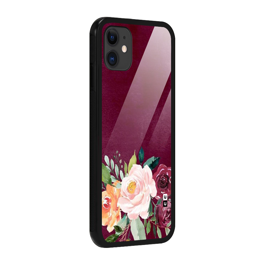 Plum Floral Design Glass Back Case for iPhone 11