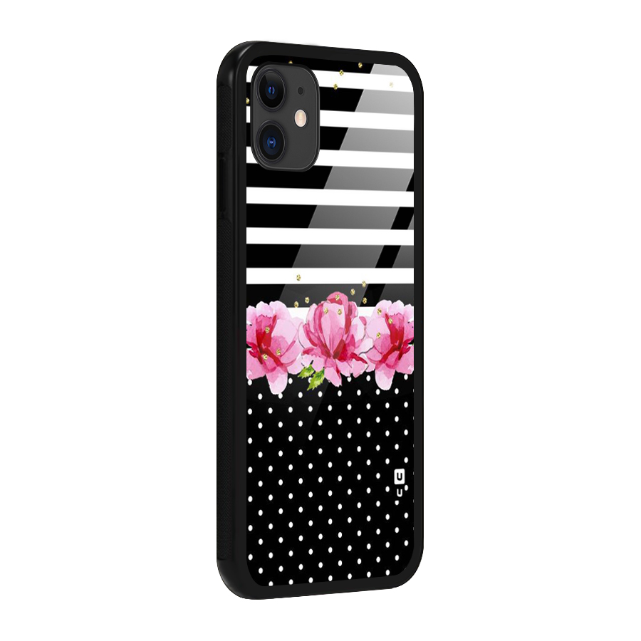 Polka Floral Stripes Glass Back Case for iPhone 11