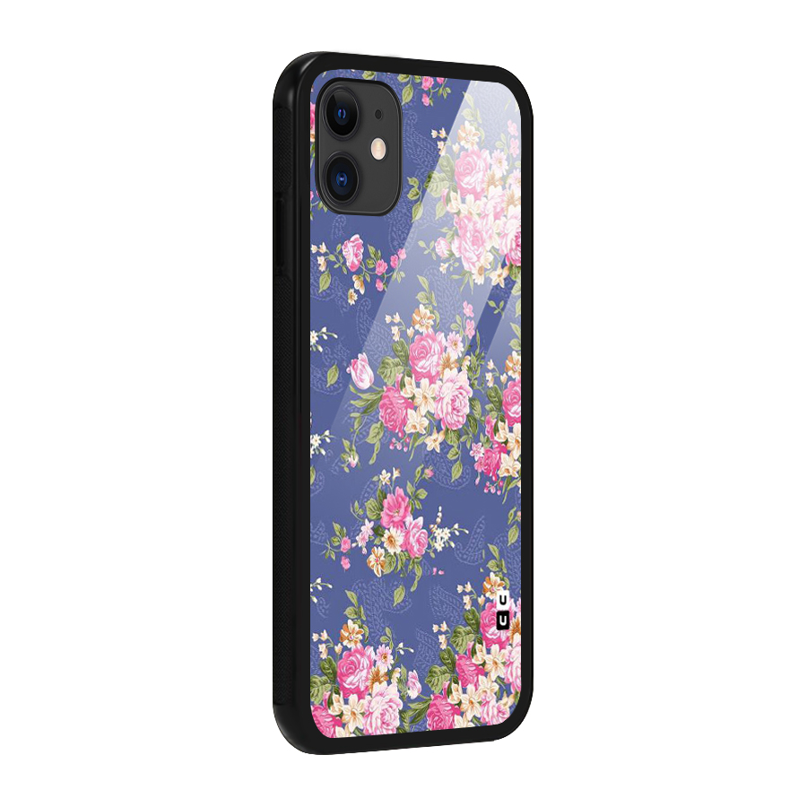 Purple Pink Floral Glass Back Case for iPhone 11