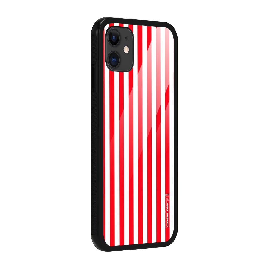 Red And White Straight Stripes Glass Back Case for iPhone 11