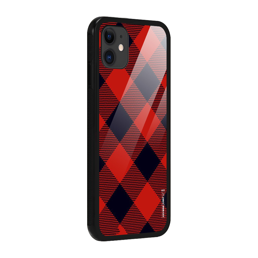 Red Diagonal Check Glass Back Case for iPhone 11