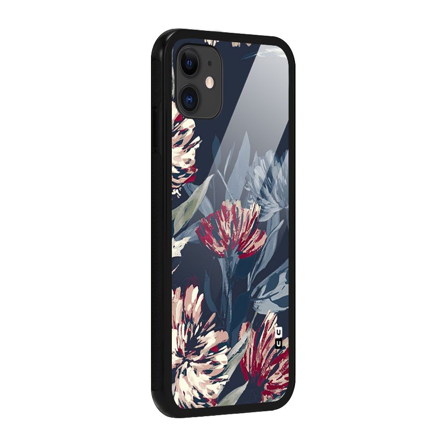 Red Rugged Floral Pattern Glass Back Case for iPhone 11