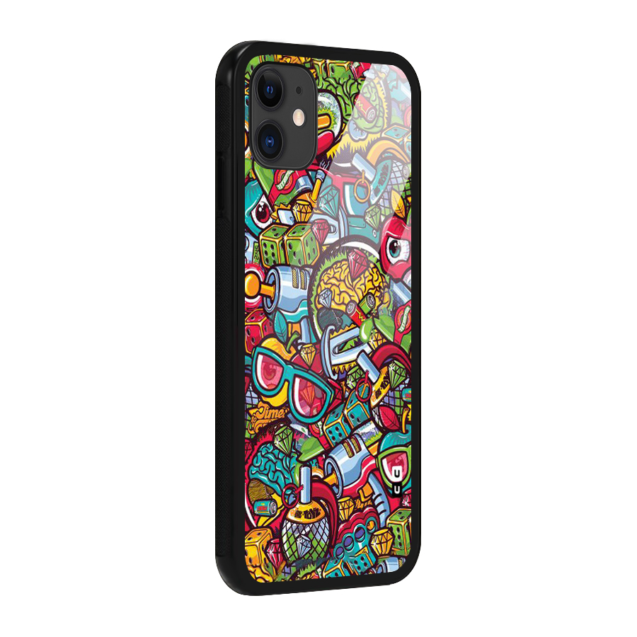Retro Diamond Design Glass Back Case for iPhone 11