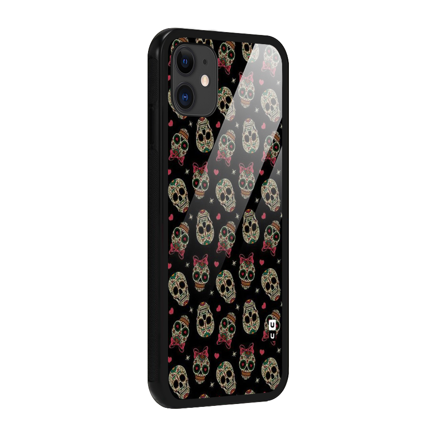 Skull Pattern Glass Back Case for iPhone 11