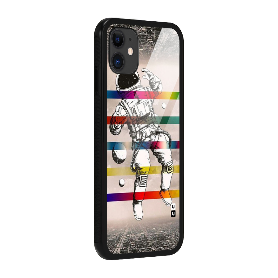 Spaceman Rainbow Stripes Glass Back Case for iPhone 11