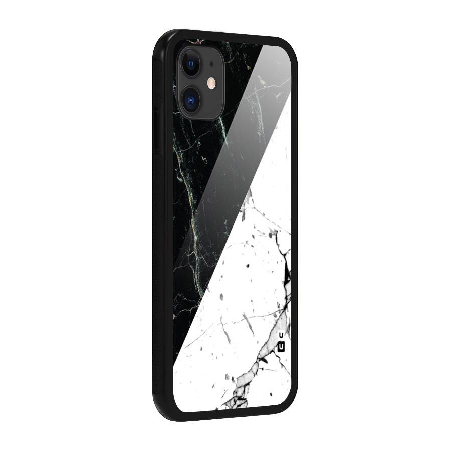 Stylish Diagonal Marble Glass Back Case for iPhone 11