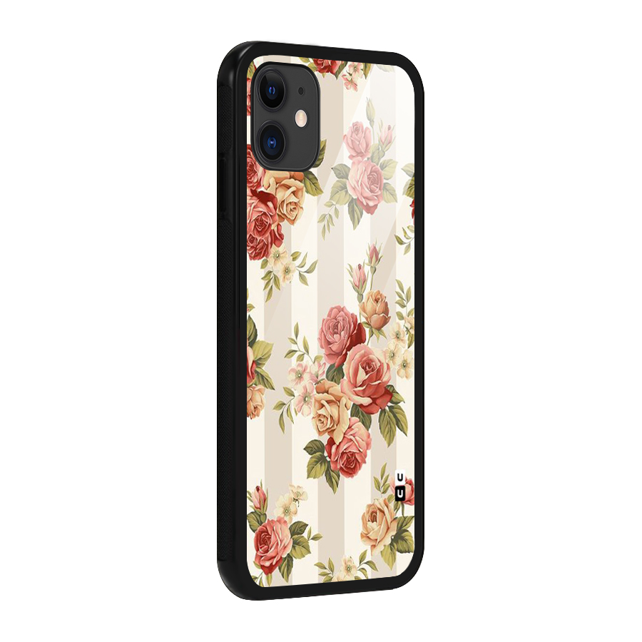 Vintage Color Flowers Glass Back Case for iPhone 11
