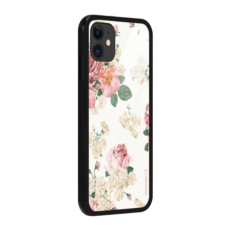 Vintage Floral Pattern Glass Back Case for iPhone 11
