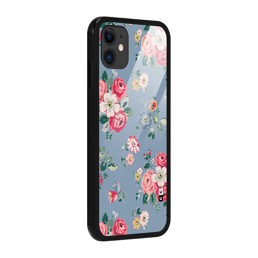Vintage Flower Pattern Glass Back Case for iPhone 11