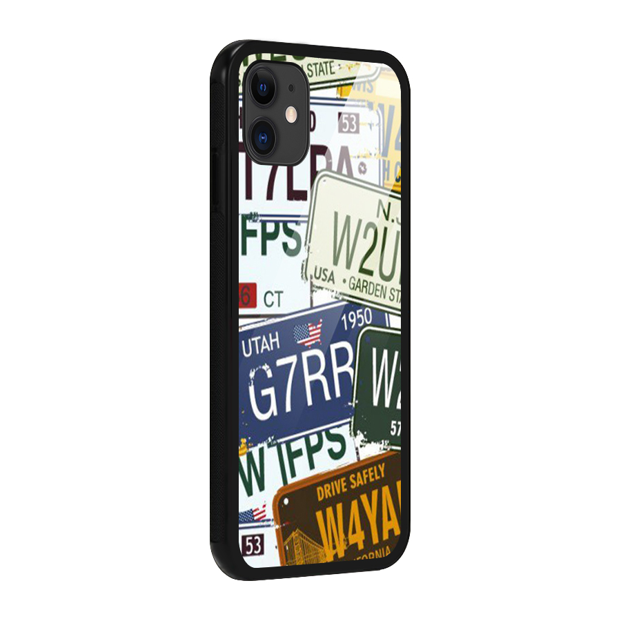 Vintage License Plates Glass Back Case for iPhone 11