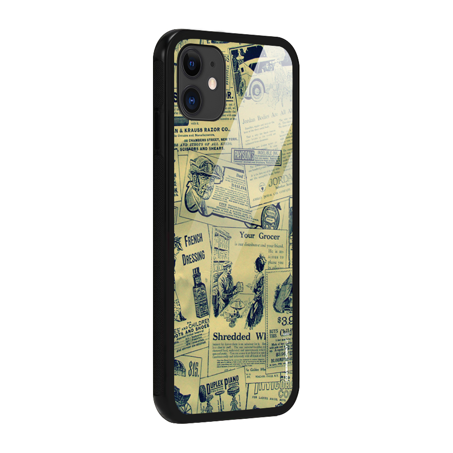 Vintage Newspaper Cutouts Glass Back Case for iPhone 11