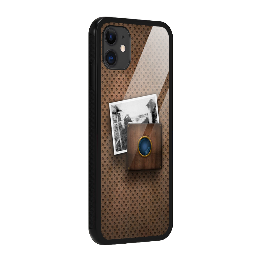 Vintage Wood Camera Glass Back Case for iPhone 11