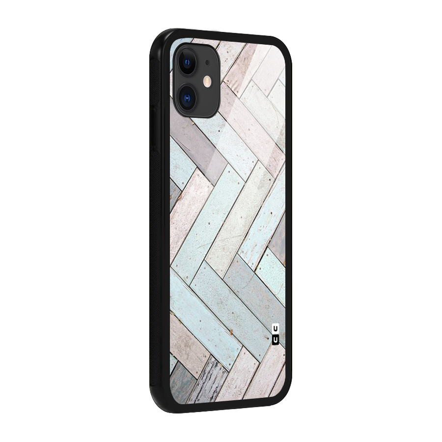 Wooden ZigZag Design Glass Back Case for iPhone 11